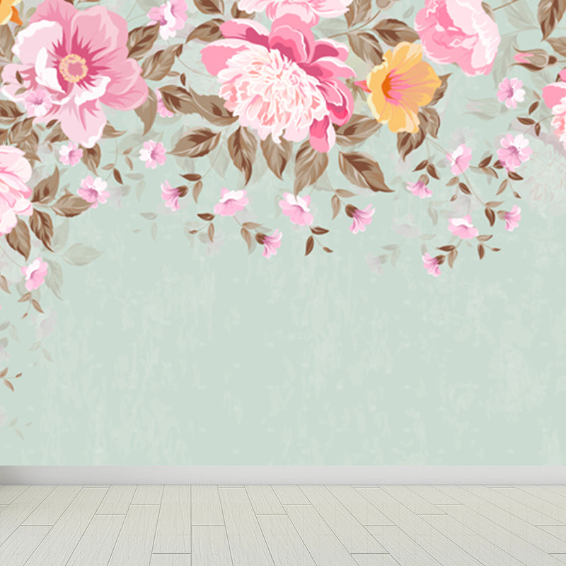 Flower Pattern Wall Mural Modern Decorative Dining Room Wall Covering, Custom Printed Pink Clearhalo 'Wall Decor' 'Wall Mural' 1921026