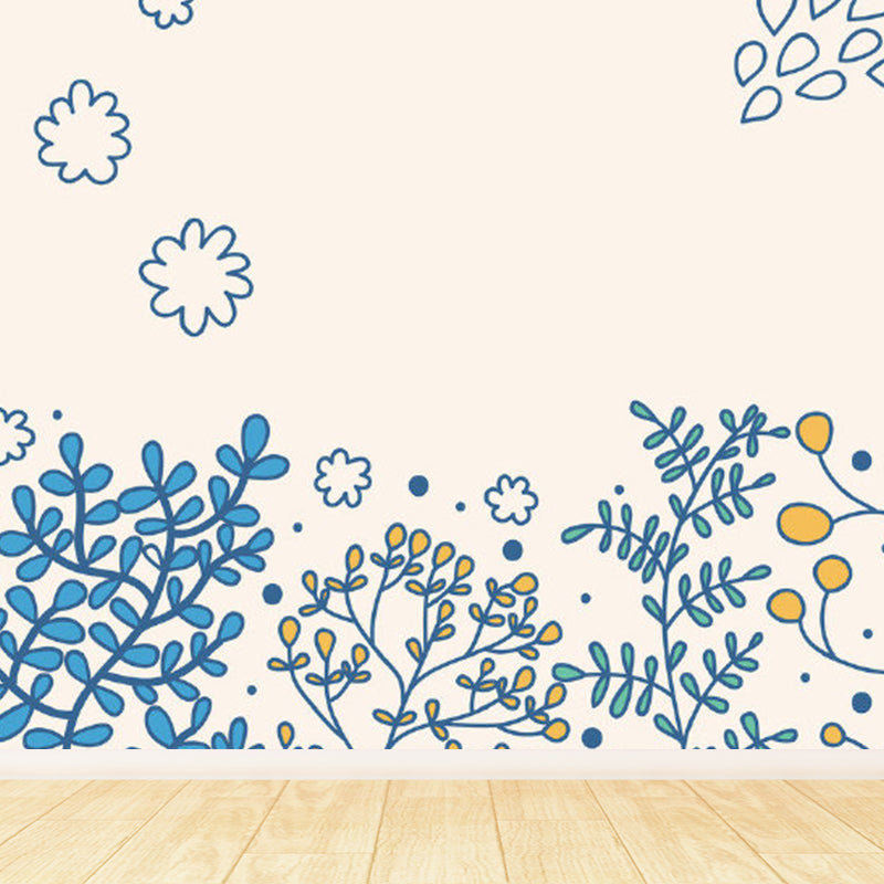 Contemporary Flower Print Mural Pastel Color Florentine Wall Art, Made to Measure Blue Clearhalo 'Wall Decor' 'Wall Mural' 1921116