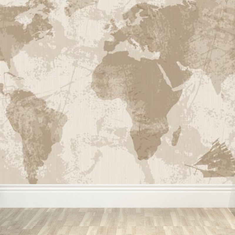 Full Size Illustration Modern Mural Wallpaper with Various World Map in Light Color Light Brown Clearhalo 'Wall Decor' 'Wall Mural' 1921466