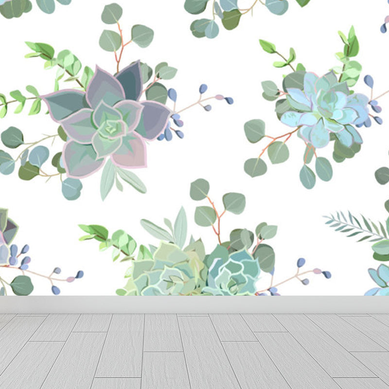 Pastel Color Flower Print Mural Wallpaper Moisture-Proof Wall Art for Dining Room Green Clearhalo 'Wall Decor' 'Wall Mural' 1921571