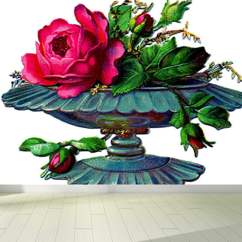 Floral Printed and Plate Mural Wallpaper Pastel Color Modern Wall Covering for Bedroom Blue Clearhalo 'Wall Decor' 'Wall Mural' 1921671