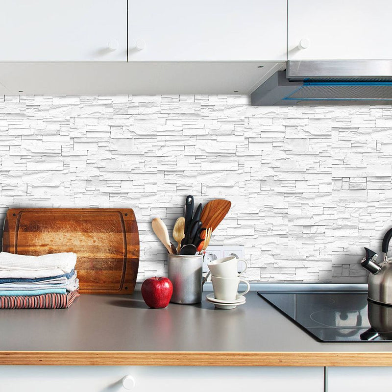 White Brick Wallpaper Panel Set Self-Sticking Simple Style Kitchen Wall Art, 8' L x 4" W Clearhalo 'Country wall decor' 'Rustic' 'Wallpaper' Wall Decor' 1921732