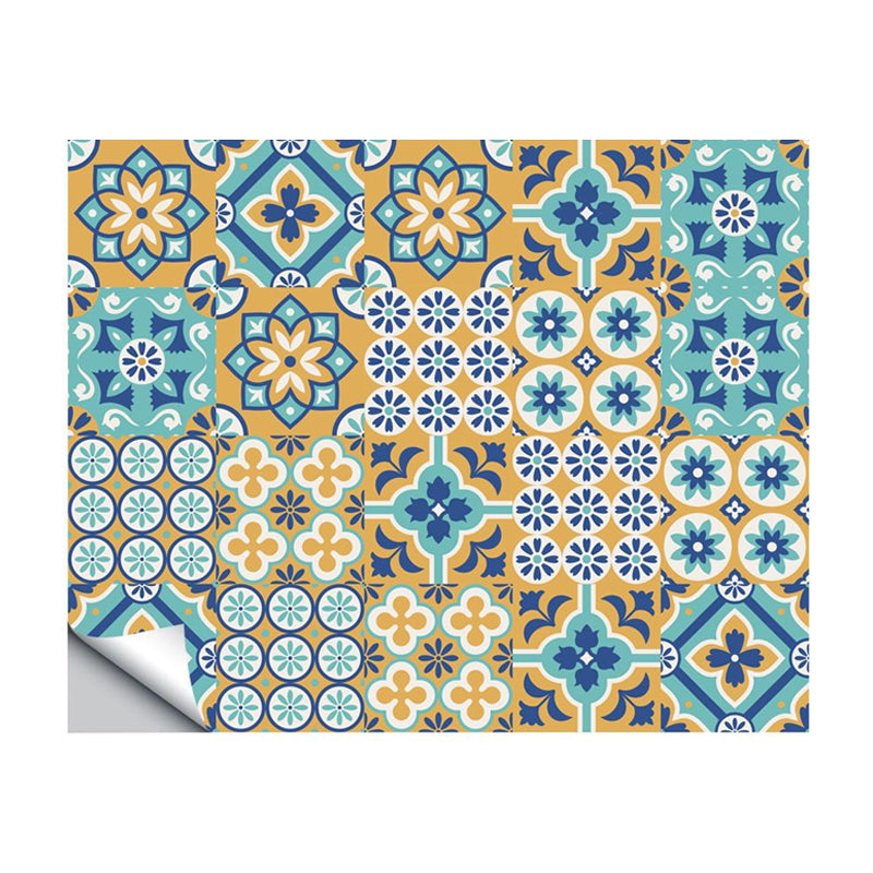 Bohemian Floral Tile Wallpaper Panel Blue Self Sticking Wall Art for Kitchen Backsplash Clearhalo 'Wall Decor' 'Wallpaper' 1921847