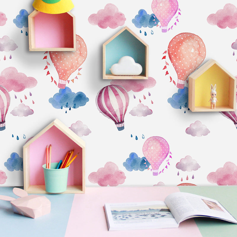 Hot Air Balloon Wallpaper Panels Pink PVC Wall Covering, Peel and Stick, 4' x 20.5" Clearhalo 'Wall Decor' 'Wallpaper' 1922057