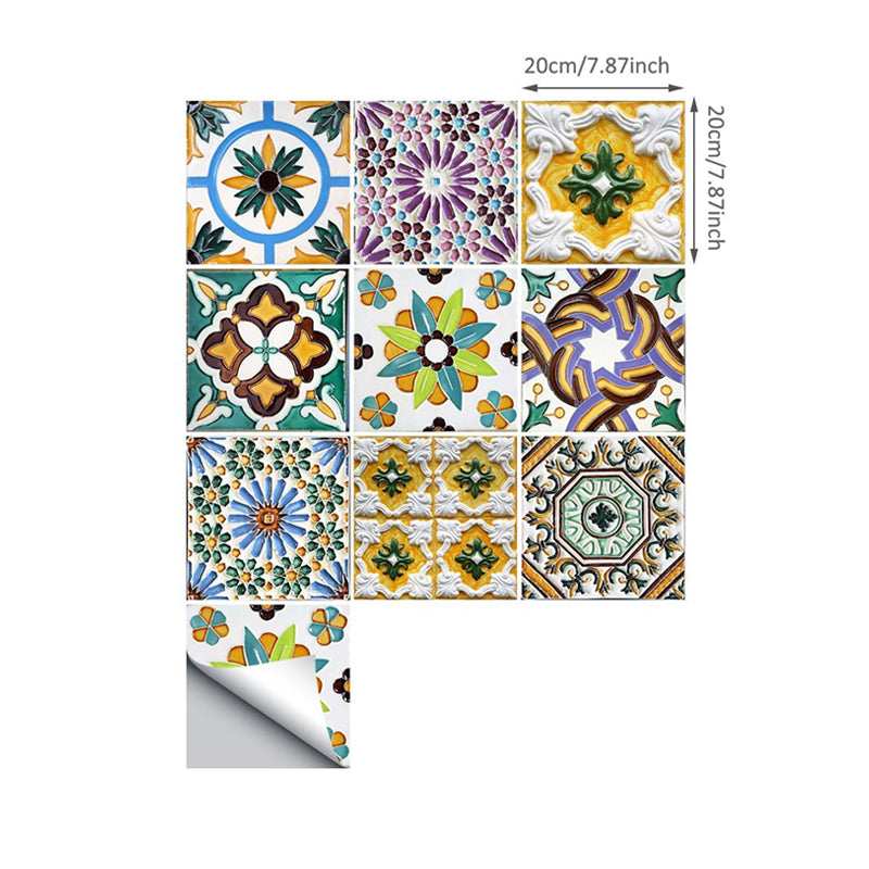 Bright Moroccan Peel Wallpapers for Dining Room Flower Tile Wall Covering, 8' x 8" Clearhalo 'Wall Decor' 'Wallpaper' 1922401