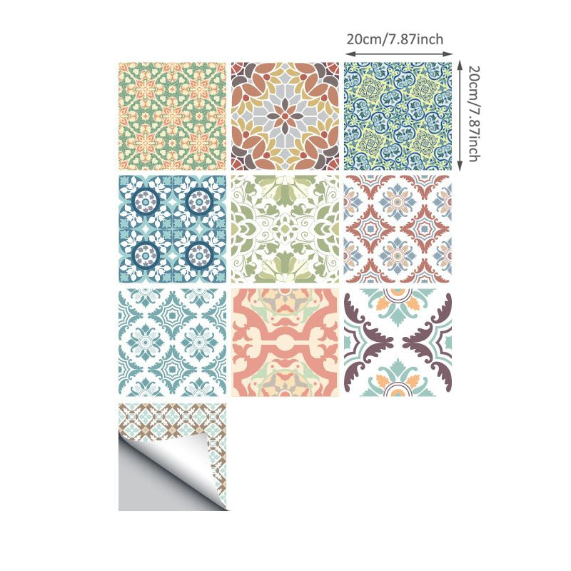 PVC Blue Wallpaper Panels Bohemian Floral Print Stick On Wall Decoration, 8' L x 8" W Clearhalo 'Wall Decor' 'Wallpaper' 1922411