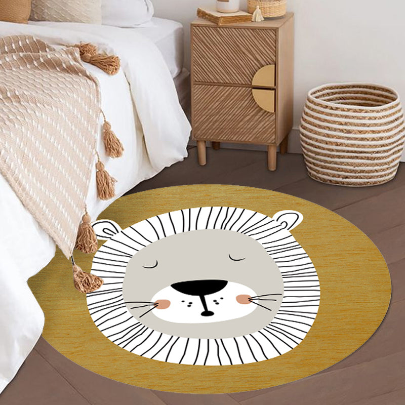 Dark Color Cartoon Area Rug Synthetics Animal Head Carpet Stain-Proof Non-Slip Rug for Nursery Yellow Clearhalo 'Area Rug' 'Rug' 1927532