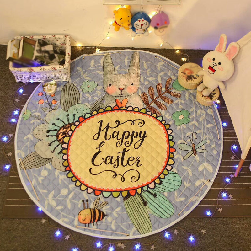 Multi Color Animal Rug Cotton Cartoon Area Carpet Non-Slip Easy Care Rug for Kids Bedroom Yellow 4'11" x 4'11" Clearhalo 'Area Rug' 'Rug' 1927787