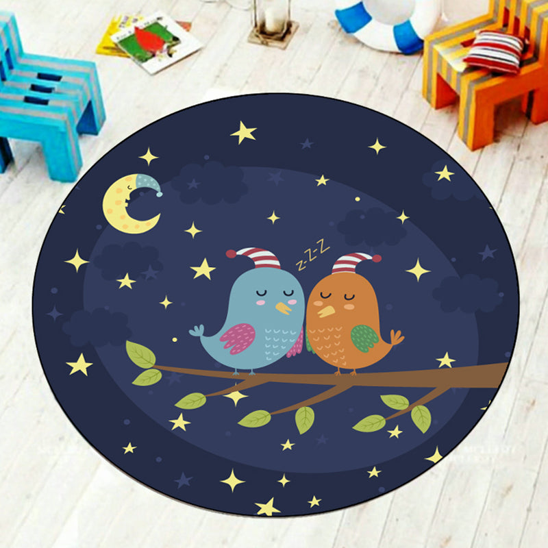 Multi-Colored Kids Room Rug Cartoon Starry Night Sky Animal Carpet Polypropylene Non-Slip Indoor Rug Navy Clearhalo 'Area Rug' 'Rug' 1932021