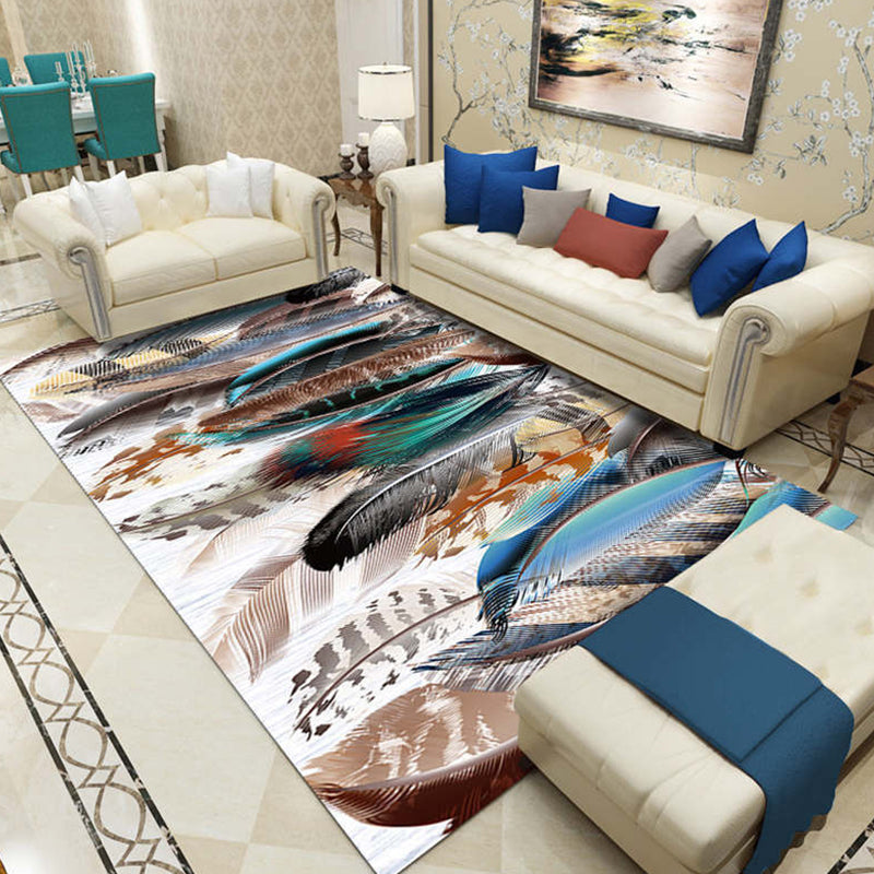 Multi-Color Living Room Rug Tropical Leaf and Feather Pattern Carpet Polyester Pet Friendly Washable Non-Slip Carpet Khaki Clearhalo 'Area Rug' 'Rug' 1932098