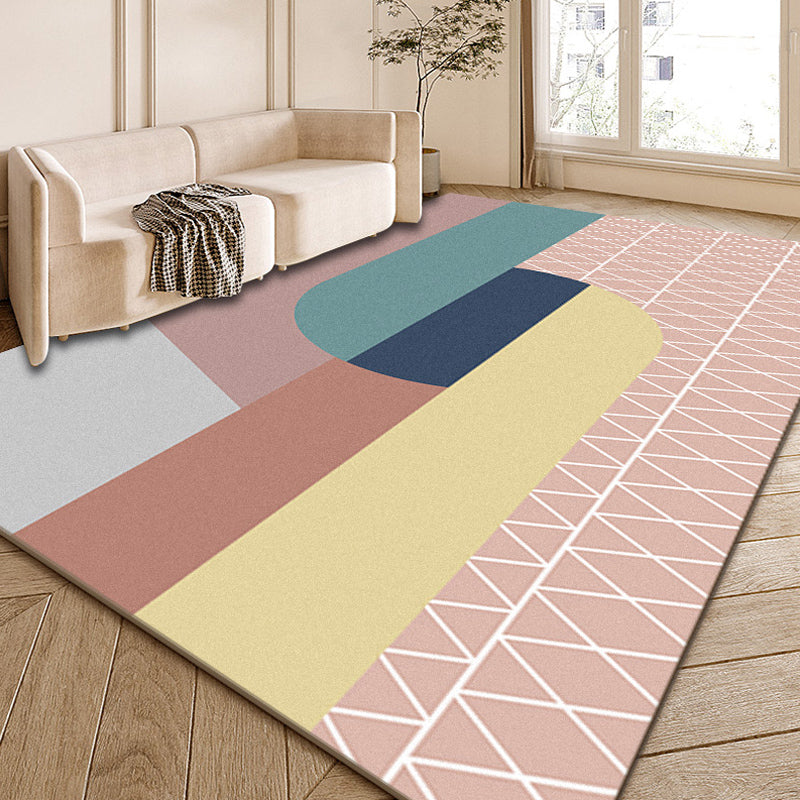 Multi-Color Modernist Rug Polyester Abstract and Striped Pattern Carpet Washable Anti-Slip Backing Indoor Rug for Living Room Pink Clearhalo 'Area Rug' 'Rug' 1932464