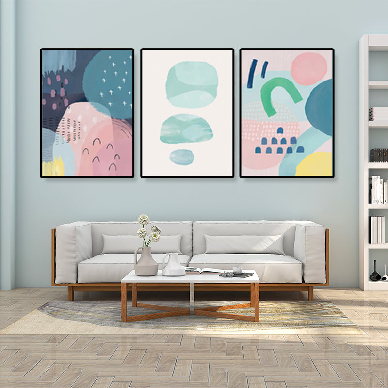 Raindrops Wall Art Set Nordic Abstract Pattern Canvas Print in Pastel Color for Decor Green Clearhalo 'Arts' 'Canvas Art' 1932994