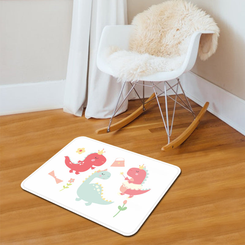 Cute Kids Rug in Pink and White Animal Dinosaur Butterfly Bee Pattern Rug Polyester Washable Carpet for Children's Room White Clearhalo 'Area Rug' 'Rug' 1933675