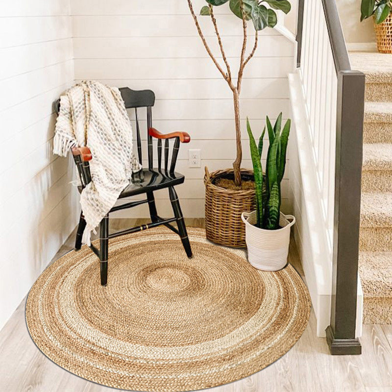 Casual Khaki Rustic Rug Jute Plain Rug Machine Washable Pet Friendly Non-Slip Carpet for Bedroom Khaki 3'3" x 3'3" Clearhalo 'Area Rug' 'Rug' 1933739