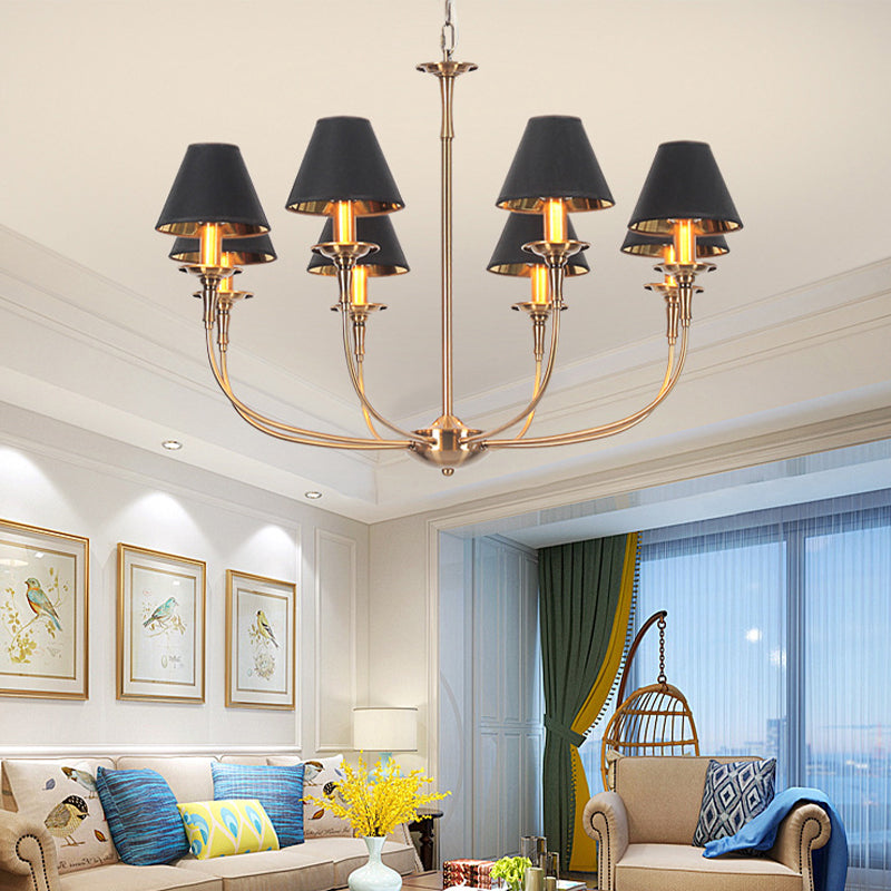 Fabric Tapered Chandelier Pendant Contemporary 3/4/6 Heads Black and Gold Hanging Ceiling Light 8 Black-Gold Clearhalo 'Ceiling Lights' 'Chandeliers' Lighting' options 1934141_13090b5a-e473-40a3-8e1e-334f0f22ddd1