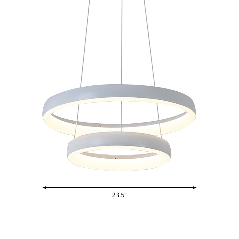 1/2/3-Layered Circle Chandelier Nordic Metallic Dining Room LED Ceiling Pendant Light in White Clearhalo 'Ceiling Lights' 'Chandeliers' 'Modern Chandeliers' 'Modern' Lighting' 1936505