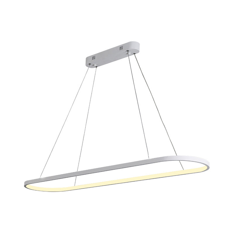 Black/White Ellipse Hanging Lamp Simplicity 27"/35.5" L LED Metal Island Light Fixture over Dining Table Clearhalo 'Ceiling Lights' 'Island Lights' Lighting' 1936519