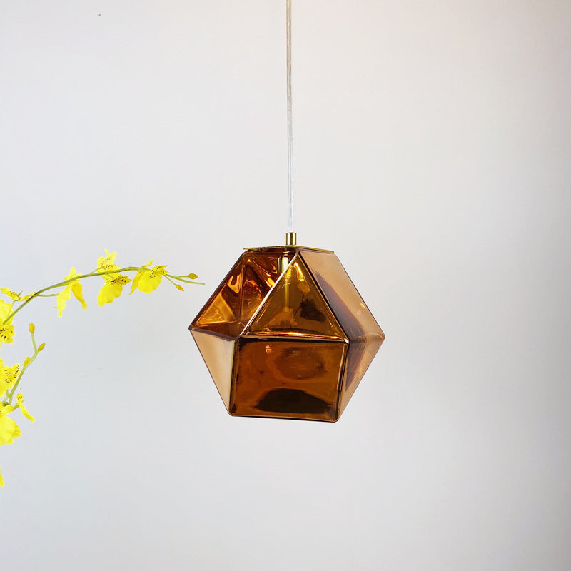 Geometric Pendant Light Fixture Postmodern White/Smoke Grey/Rose Gold Glass 1 Light Dining Room Ceiling Hang Lamp Clearhalo 'Ceiling Lights' 'Glass shade' 'Glass' 'Modern Pendants' 'Modern' 'Pendant Lights' 'Pendants' Lighting' 1937551