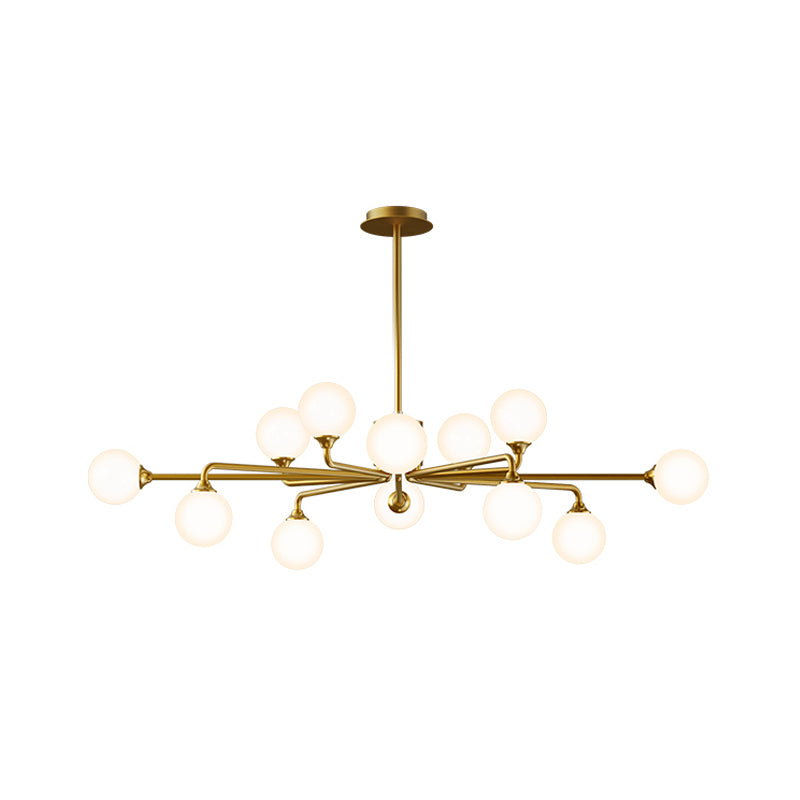 Postmodern Sputnik Island Lighting Metal 6/9/12 Heads Living Room Ceiling Pendant in Gold with Ball White Glass Shade Clearhalo 'Ceiling Lights' 'Glass shade' 'Glass' 'Island Lights' Lighting' 1937674