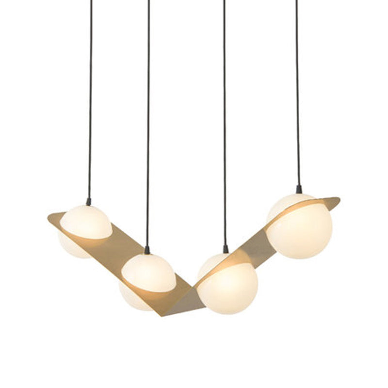 V/Z/Horizontal Chandelier Pendant Postmodern Frosted White Ball Glass 2/3/4 Heads Gold Hanging Ceiling Light Clearhalo 'Ceiling Lights' 'Chandeliers' 'Modern Chandeliers' 'Modern' Lighting' 1937869