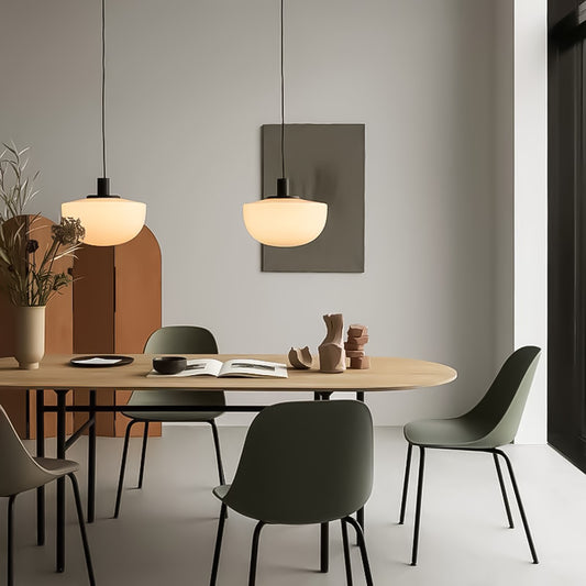 Minimalist Dome Down Lighting White Glass 1 Bulb Dining Table Ceiling Pendant Lamp in Black Clearhalo 'Ceiling Lights' 'Glass shade' 'Glass' 'Modern Pendants' 'Modern' 'Pendant Lights' 'Pendants' Lighting' 1937882