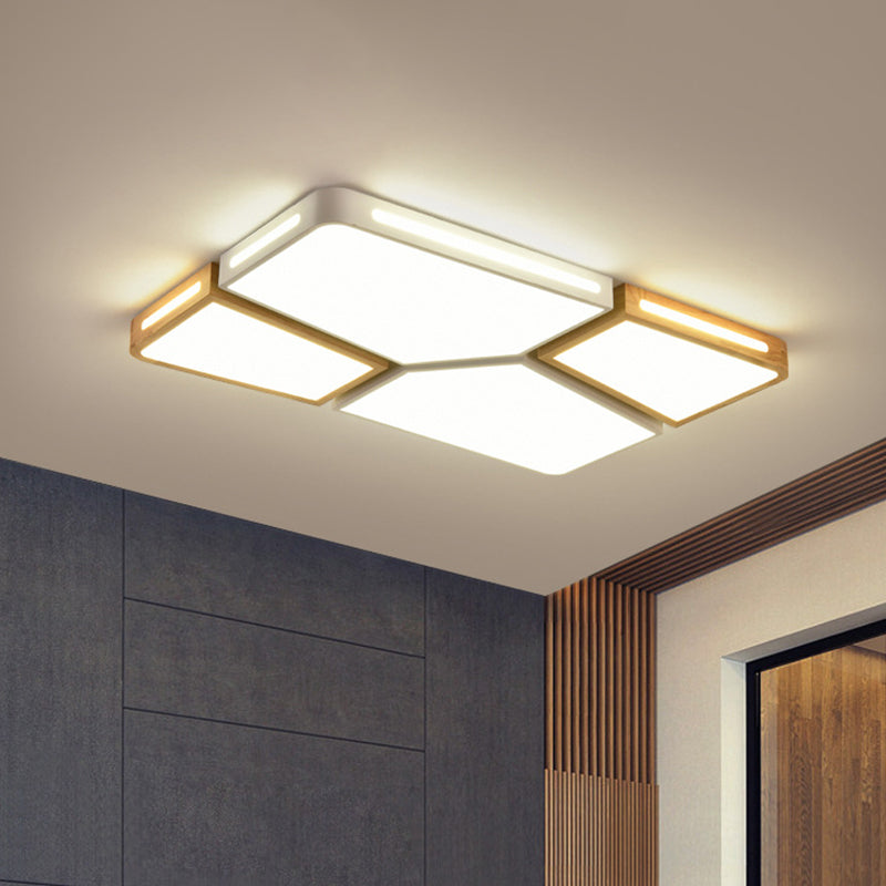 Modern Spliced Rectangle Flush Mount Wooden 35.5"/45" Wide LED Bedroom Ceiling Flush Light in Grey/White/Green Clearhalo 'Ceiling Lights' 'Close To Ceiling Lights' 'Close to ceiling' 'Flush mount' Lighting' 1938124