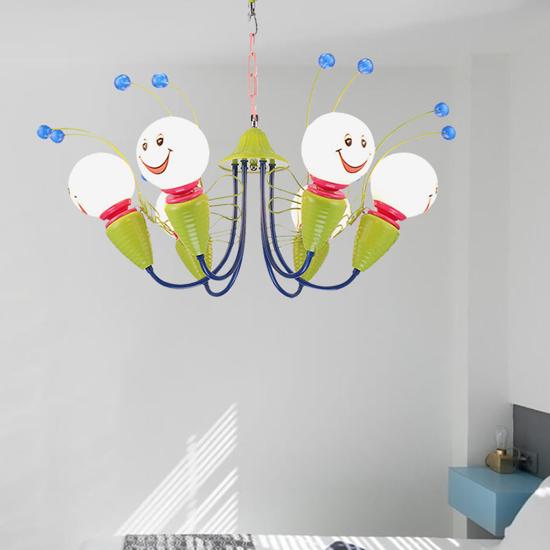 Little Caterpillar Kindergarten Chandelier Metal Cartoon Hanging Light in Green 6 Green Clearhalo 'Ceiling Lights' 'Chandeliers' Lighting' options 193820_1309a7bb-7c5a-4534-8b3a-a619e3d8046f