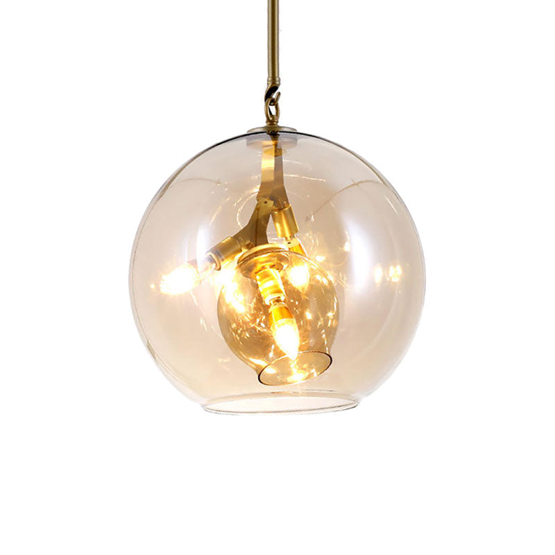 Double Glass Dining Room Chandelier Glass Triple Light Post Modern Ceiling Lamp in Amber/Clear Clearhalo 'Ceiling Lights' 'Chandeliers' 'Clear' 'Glass shade' 'Glass' 'Industrial' 'Modern Chandeliers' 'Modern' 'Tiffany' 'Traditional Chandeliers' Lighting' 193832