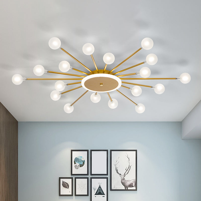 Postmodern Starburst Flushmount Lighting Frosted Glass 18-Light Postmodern Ceiling Light in Black/Gold Clearhalo 'Ceiling Lights' 'Close To Ceiling Lights' 'Close to ceiling' 'Semi-flushmount' Lighting' 1938339