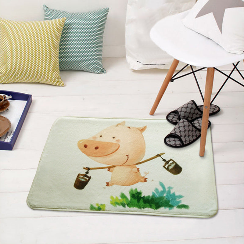 Green and White Nursery Rug Kids Animal Hedgehog Pig Fox Pattern Area Rug Polyester Non-Slip Backing Carpet White 2' x 2'11" Clearhalo 'Area Rug' 'Rug' 1947538