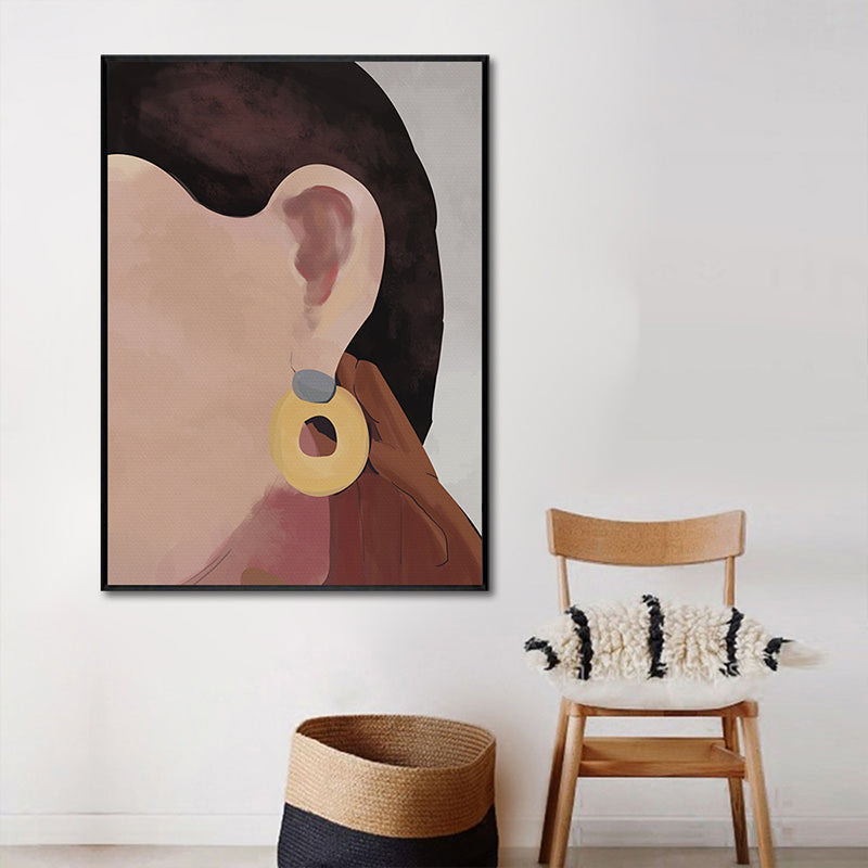 Illustrated Figure Canvas Print Pop Art Textured Living Room Wall Decor in Soft Color Nude Clearhalo 'Arts' 'Canvas Art' 1948053