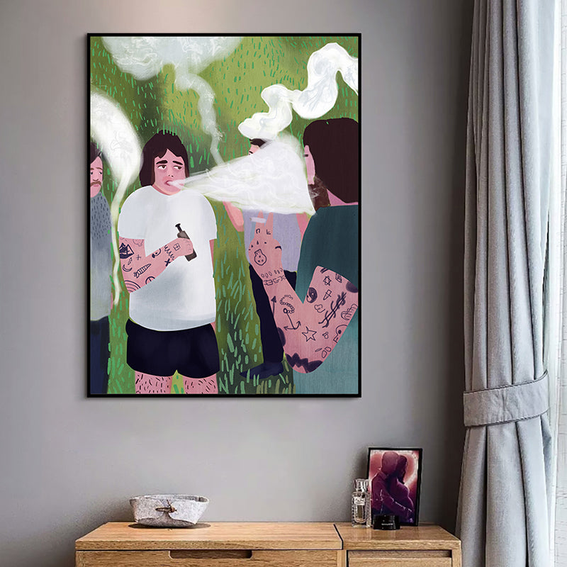 Illustration Bad Boys Wall Art White Canvas-Print Wall Decor for Bedroom, Textured Clearhalo 'Arts' 'Canvas Art' 1948462