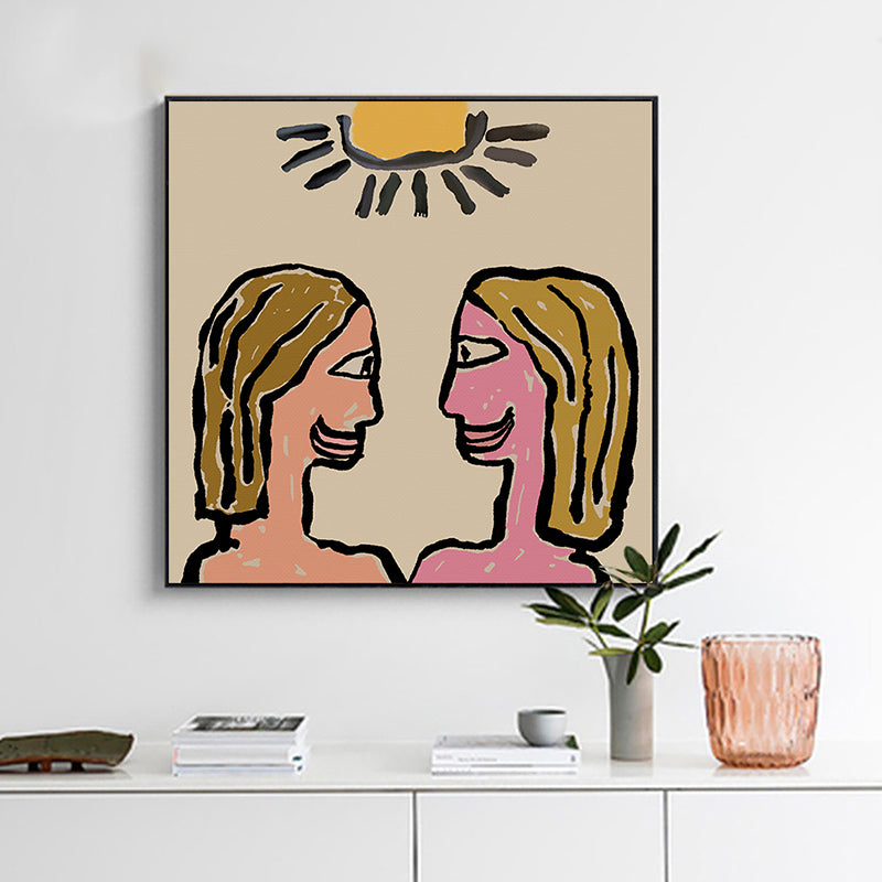 Pop Art Figure Drawing Canvas Pastel Living Room Wall Decor, Multiple Size Options Light Pink Clearhalo 'Arts' 'Canvas Art' 1948485