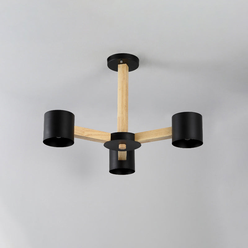 Nordic Cylindrical Ceiling Chandelier Metallic 3/6/8-Light Living Room Suspension Light in Black/White and Wood Clearhalo 'Ceiling Lights' 'Chandeliers' 'Modern Chandeliers' 'Modern' Lighting' 1949007