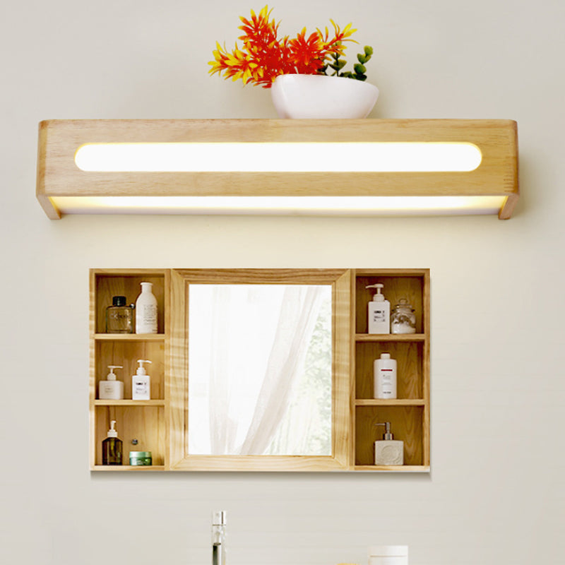 Rectangular Flush Mount Wall Sconce Nordic Acrylic 12"/19.5"/23.5" Wide LED Bathroom Vanity Wall Light in Wood Clearhalo 'Modern wall lights' 'Modern' 'Vanity Lights' 'Wall Lights' Lighting' 1949187