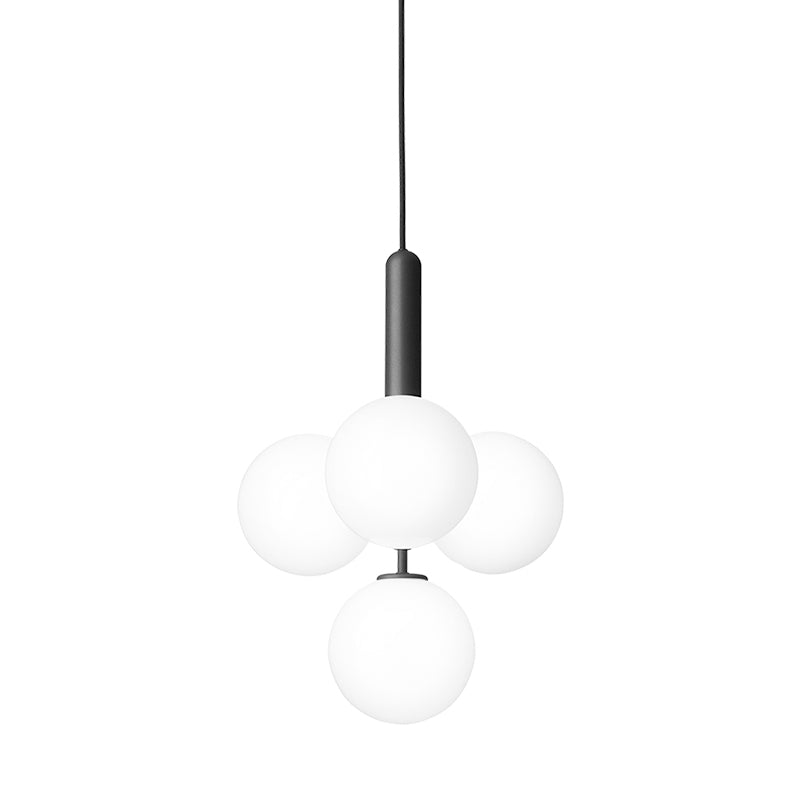 Orb Shaped Bar Ceiling Pendant Ivory Glass 4 Heads Simple Style Chandelier Light in Black Clearhalo 'Ceiling Lights' 'Chandeliers' 'Modern Chandeliers' 'Modern' Lighting' 1949708