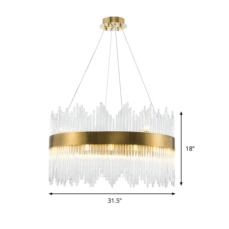 Round Crystal Rod Suspension Lighting Simple LED 25.5"/31.5" W Brass Chandelier Light Fixture with Waterfall Design Clearhalo 'Ceiling Lights' 'Chandeliers' 'Modern Chandeliers' 'Modern' Lighting' 1952623