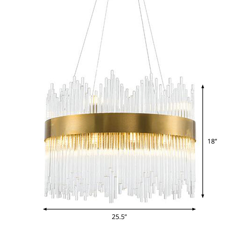 Round Crystal Rod Suspension Lighting Simple LED 25.5"/31.5" W Brass Chandelier Light Fixture with Waterfall Design Clearhalo 'Ceiling Lights' 'Chandeliers' 'Modern Chandeliers' 'Modern' Lighting' 1952628
