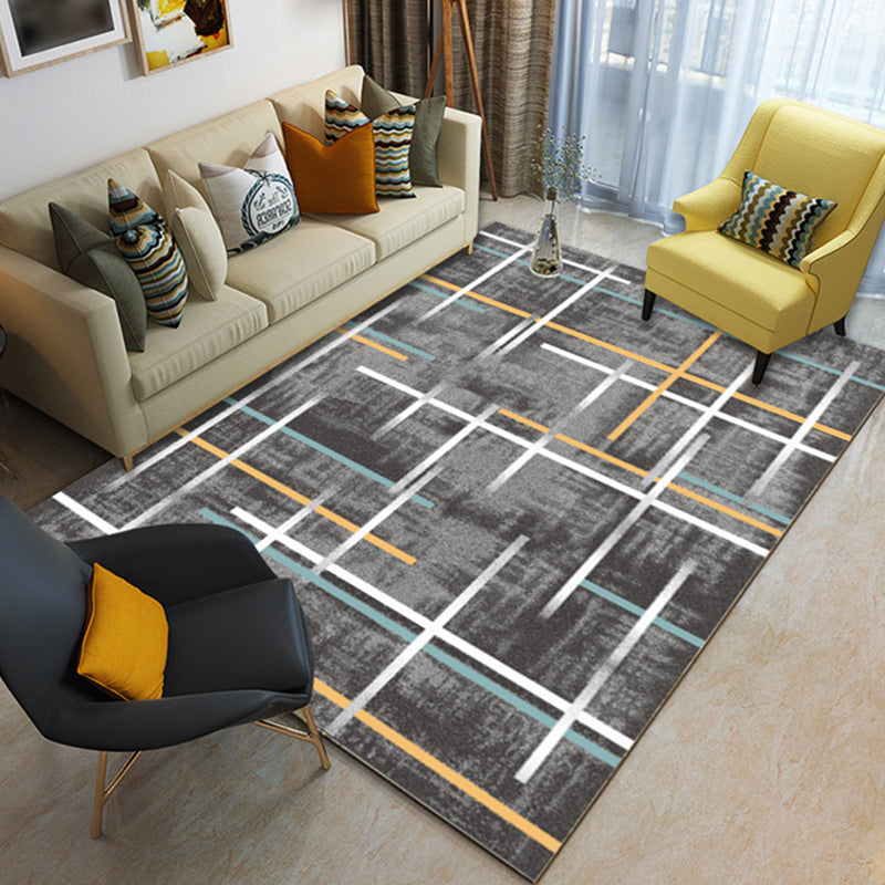 Novelty Bedroom Rug in Brown and Ivory Geometric Stripes Print Rug Polyester Washable Area Rug Dark Blue Clearhalo 'Area Rug' 'Rug' 1955727