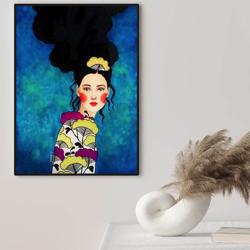 Light Color Fashion Figure Painting Illustration Glam Textured Canvas for Lounge Blue Clearhalo 'Arts' 'Canvas Art' 1956272