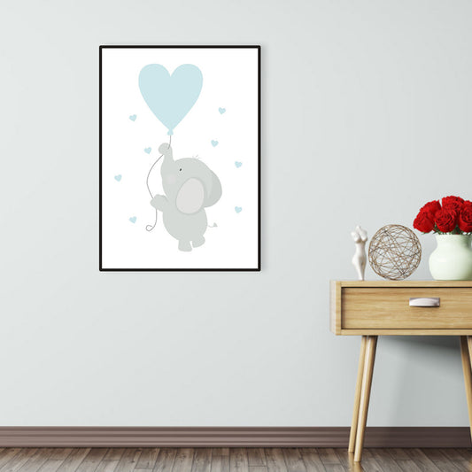 Blue Balloon and Elephant Wall Decor Animal Children's Art Textured Canvas for Baby Room Blue Clearhalo 'Art Gallery' 'Canvas Art' 'Kids' Arts' 1956682