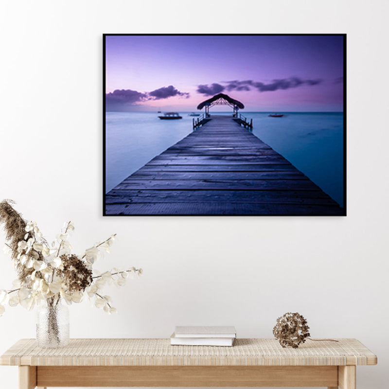 Seaside Bridge Scene Canvas Wall Art Modern Textured Room Wall Decor in Light Color Clearhalo 'Art Gallery' 'Canvas Art' 'Contemporary Art Gallery' 'Modern' Arts' 1956835
