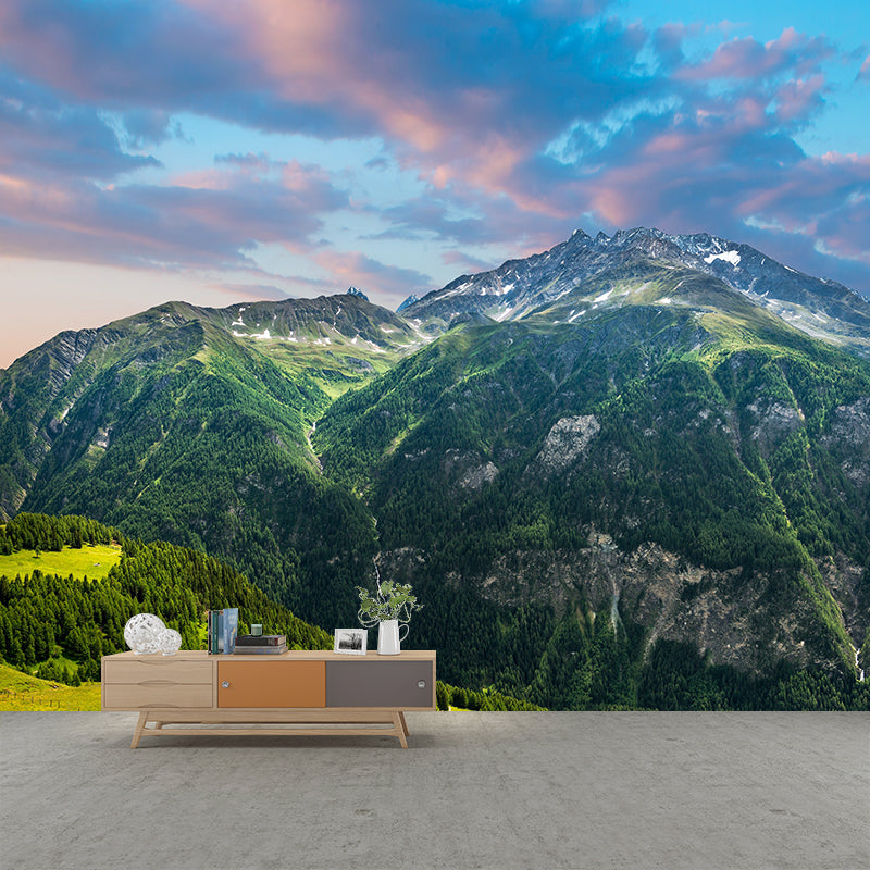 Dark Color Mountain Scenery Mural Stain Resistant Wall Decor for Bedroom, Custom Size Green Clearhalo 'Wall Decor' 'Wall Mural' 1957016