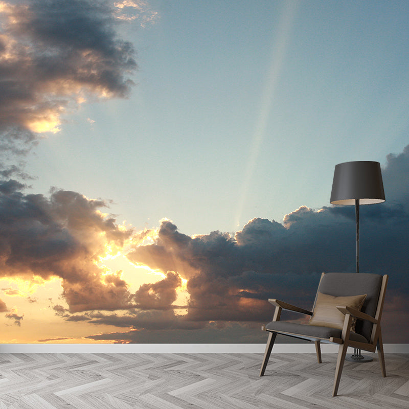 Modern Scenery Evening Clouds Mural Pastel Color Water-Proof Wall Art for Bedroom Light Blue Clearhalo 'Wall Decor' 'Wall Mural' 1957121