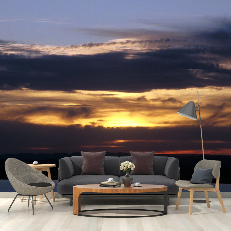 Splendid Evening Glow Mural Wallpaper for Living Room, Dark Color, Personalized Size Dark Gray Clearhalo 'Wall Decor' 'Wall Mural' 1957176