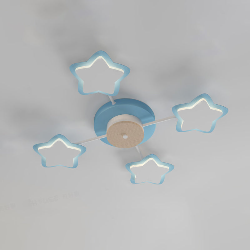 Pentagram Semi Flush Light Cartoon Acrylic Pink/Blue LED Flush Mount Lighting in Warm/White Light Clearhalo 'Ceiling Lights' 'Close To Ceiling Lights' 'Close to ceiling' 'Semi-flushmount' Lighting' 1957959