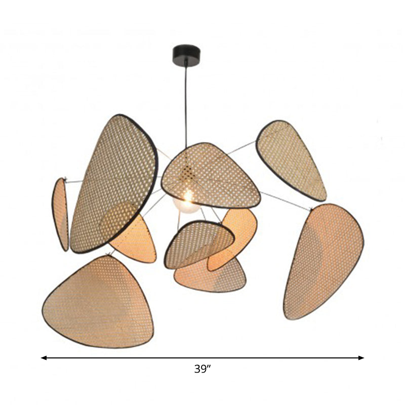 Hand-Worked Leaf Pendant Lighting Stylish Asian Bamboo 1 Bulb Beige Ceiling Suspension Lamp, 27.5"/31.5"/39" Wide Clearhalo 'Ceiling Lights' 'Modern Pendants' 'Modern' 'Pendant Lights' 'Pendants' Lighting' 1958559