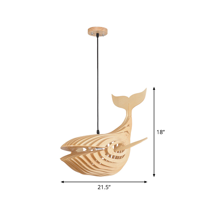 Whale Kids Bedside Down Lighting Pendant Wooden 1 Head Modern Hanging Lamp in Beige, 21.5"/31.5"/39" Wide Clearhalo 'Ceiling Lights' 'Modern Pendants' 'Modern' 'Pendant Lights' 'Pendants' Lighting' 1958660