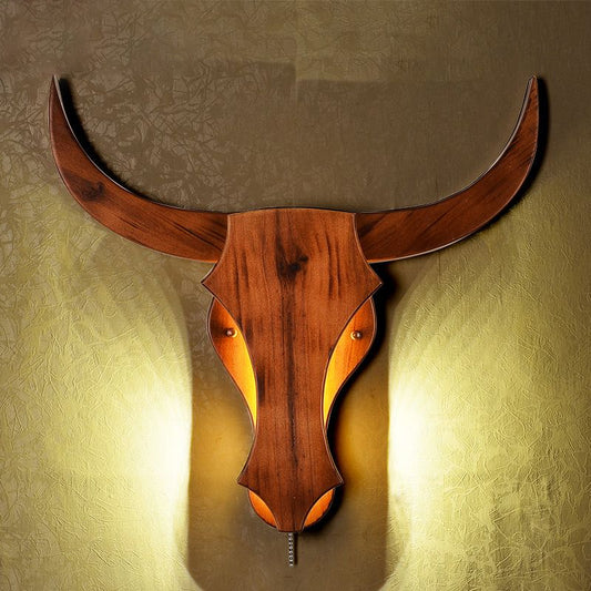 Brown One Light Sconce Light Industrial Wooden Bull Lighting Fixture for Dining Room, 16"/19.5" W Clearhalo 'Industrial wall lights' 'Industrial' 'Middle century wall lights' 'Rustic wall lights' 'Tiffany' 'Wall Lamps & Sconces' 'Wall Lights' Lighting' 1959420