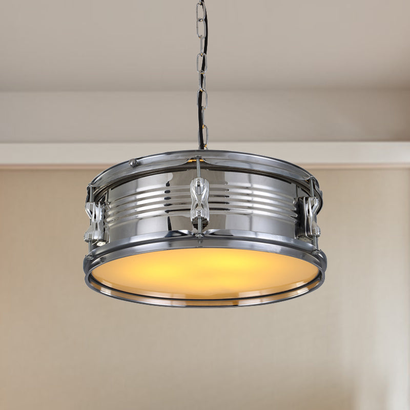 Drum Shape Metal Chandeliers Three-bulb Industrial Pendant Light for Living Room Silver Clearhalo 'Ceiling Lights' 'Chandeliers' Lighting' options 1959572_4529e49a-96ce-4415-a68c-08302c1eb5cd